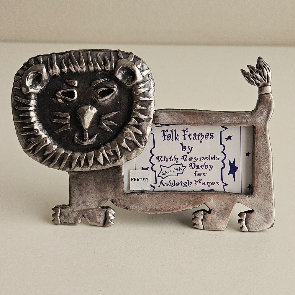 Pewter Lion Folk Art Picture Frame‎ Ruth Reynolds Darby Ashleigh Manor Vintage